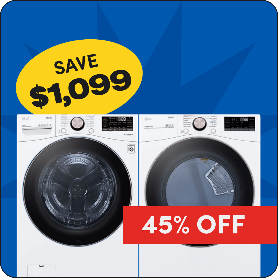 Save $1,099 on LG Frontload Laundry Set With Steam Features, 45% off.